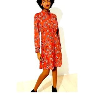 LOFT Long-sleeved Deep Orange-Red Shirtdress